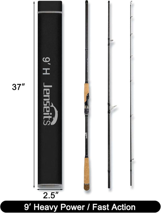 Jenseits Fishing Rods, Carbon Fiber Spinning & Casting Poles, Saltwater Resistant Guides, 7'/8'/9'/10'/12'-Portable 2/3/4/-Piece & Telescopic Designs, Cork/EVA Grip for Bass Trout Inshore & Surf