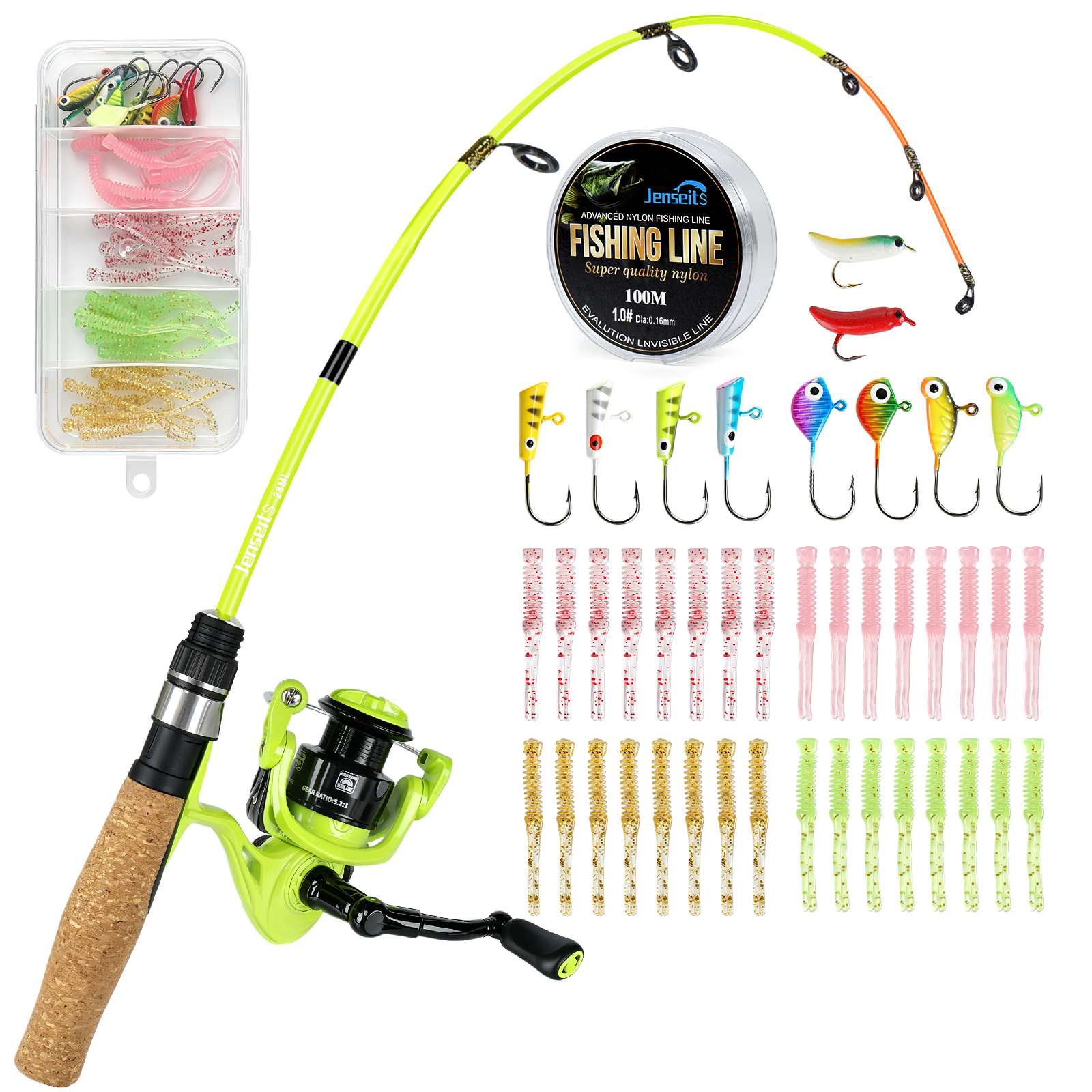 Jenseits 26/28 Inch Ice Fishing Rod & Reel Combo – Medium Light, Fast Action, with Tackle Kit