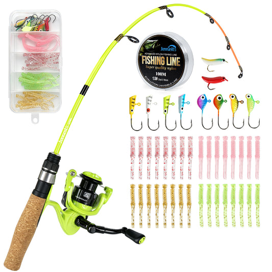 Jenseits 26/28 Inch Ice Fishing Rod & Reel Combo – Medium Light, Fast Action, with Tackle Kit