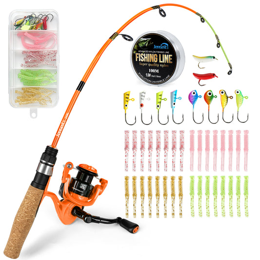 Jenseits 26/28 Inch Ice Fishing Rod & Reel Combo – Medium Light, Fast Action, with Tackle Kit