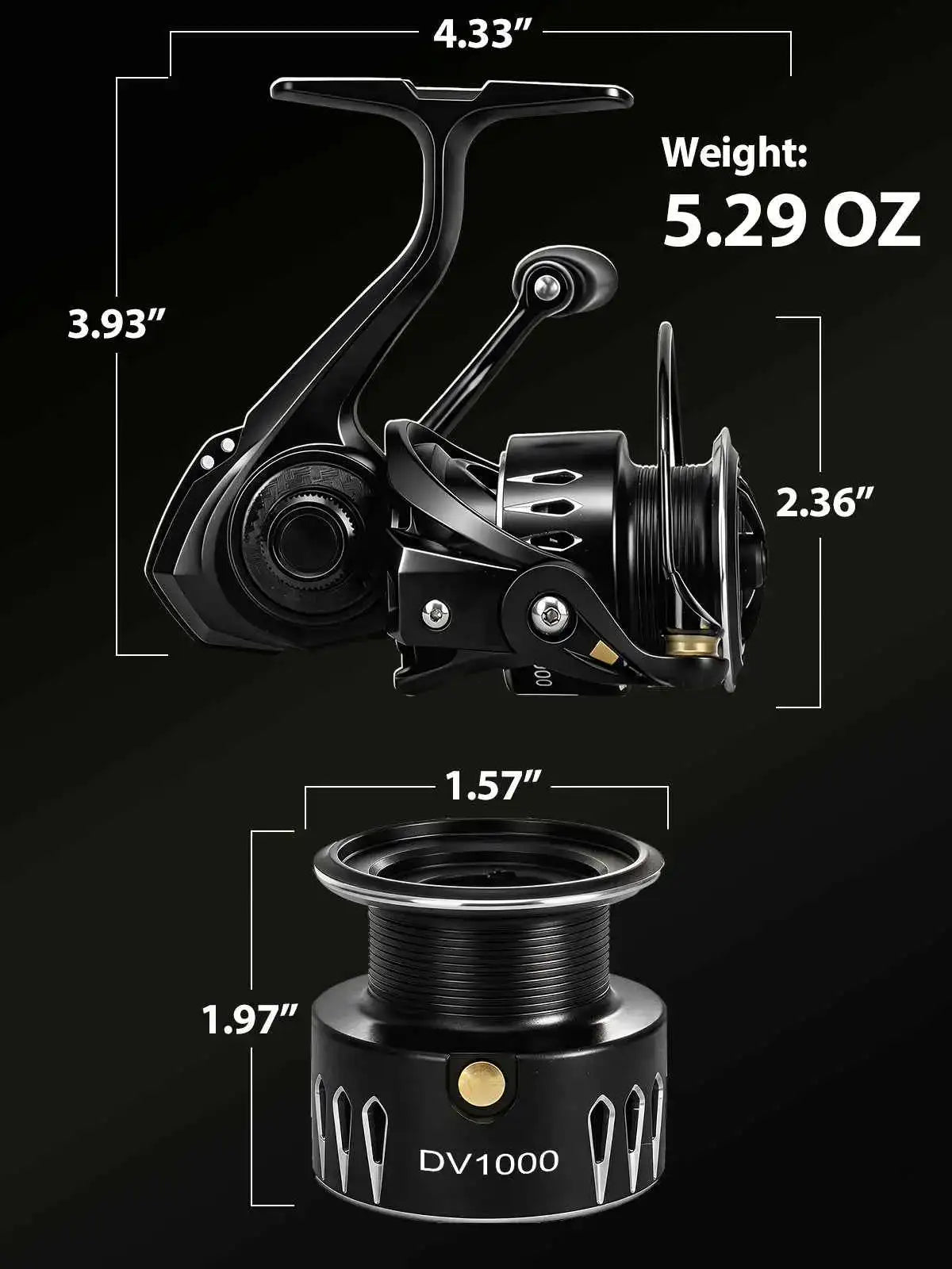 Jenseits Lightweight Spinning Fishing Reel, Sealed Carbon Fiber Up To 20 lb Max Drag, 5+1BB for Saltwater&Freshwater, 5.2:1 Gear Ratio,CNC Aluminum