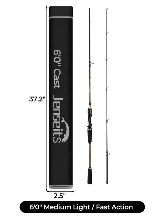 6'0" Medium-Light Fast Action Casting Rod - Carbon Blank, 5+1 Ceramic Guides, 2-Piece Travel Rod | Jenseits
