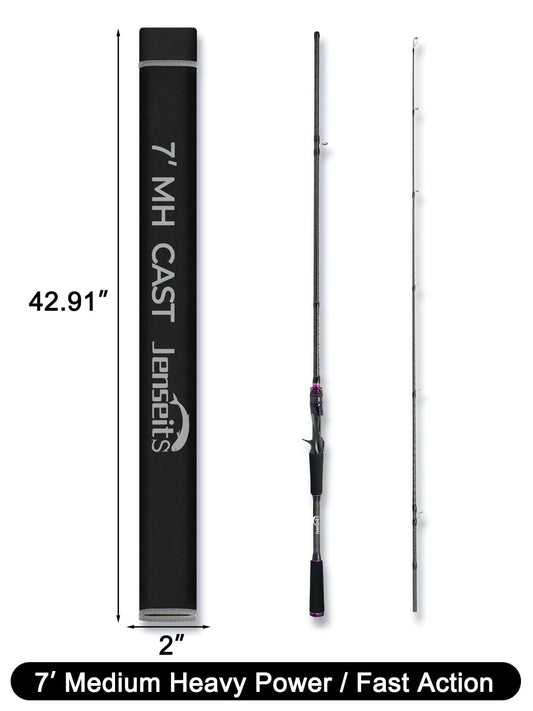 7'0" Medium Heavy Fast Action Casting Rod - Purple Graphite, 2-Piece, 6+1 Ceramic Guides, EVA Handle | Jenseits