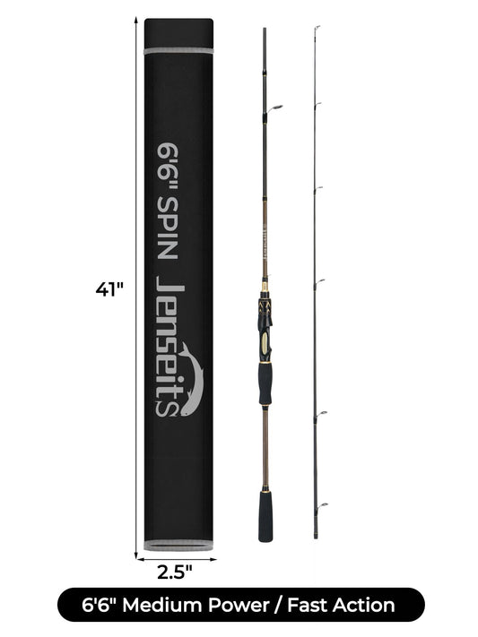 6'6" Medium Power Fast Action Spinning & Casting Rod - Graphite Blank, 6+1 Ceramic Guides, 2-Piece Travel Rod | Jenseits