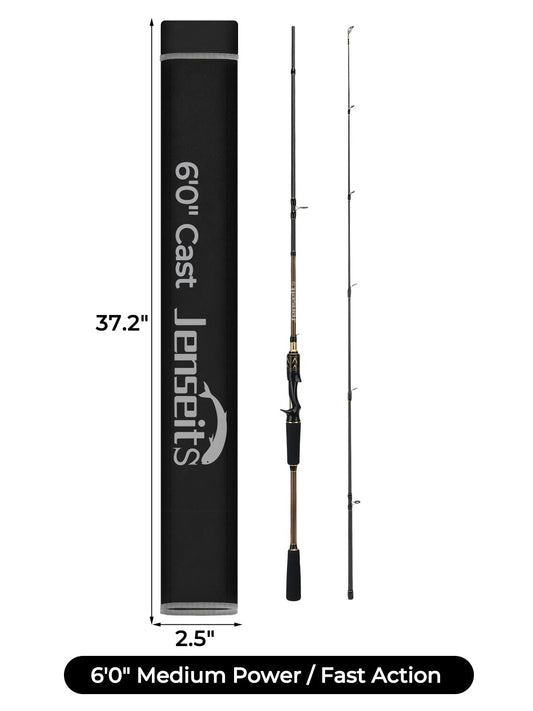 6'0" Medium Power Fast Action Casting Rod - Carbon Fiber Blank, 5+1 Ceramic Guides, 2-Piece Travel Rod | Jenseits