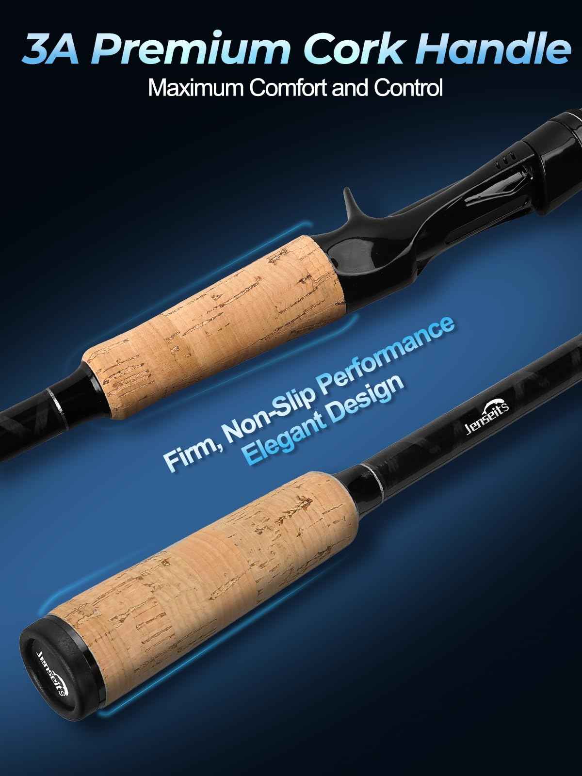 7'0" Medium Heavy Extra Fast Action Casting Rod - Carbon Fiber, 6+1 Ceramic Guides, AAA Cork Grip, 2-Piece Travel | Jenseits