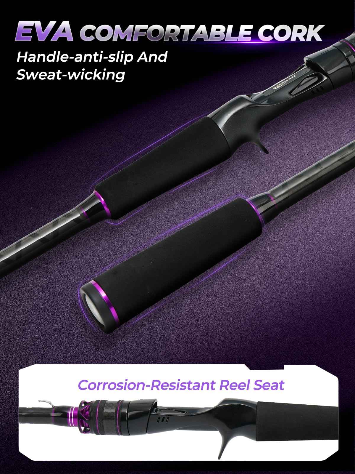 7'0" Medium Heavy Fast Action Casting Rod - Purple Graphite, 2-Piece, 6+1 Ceramic Guides, EVA Handle | Jenseits
