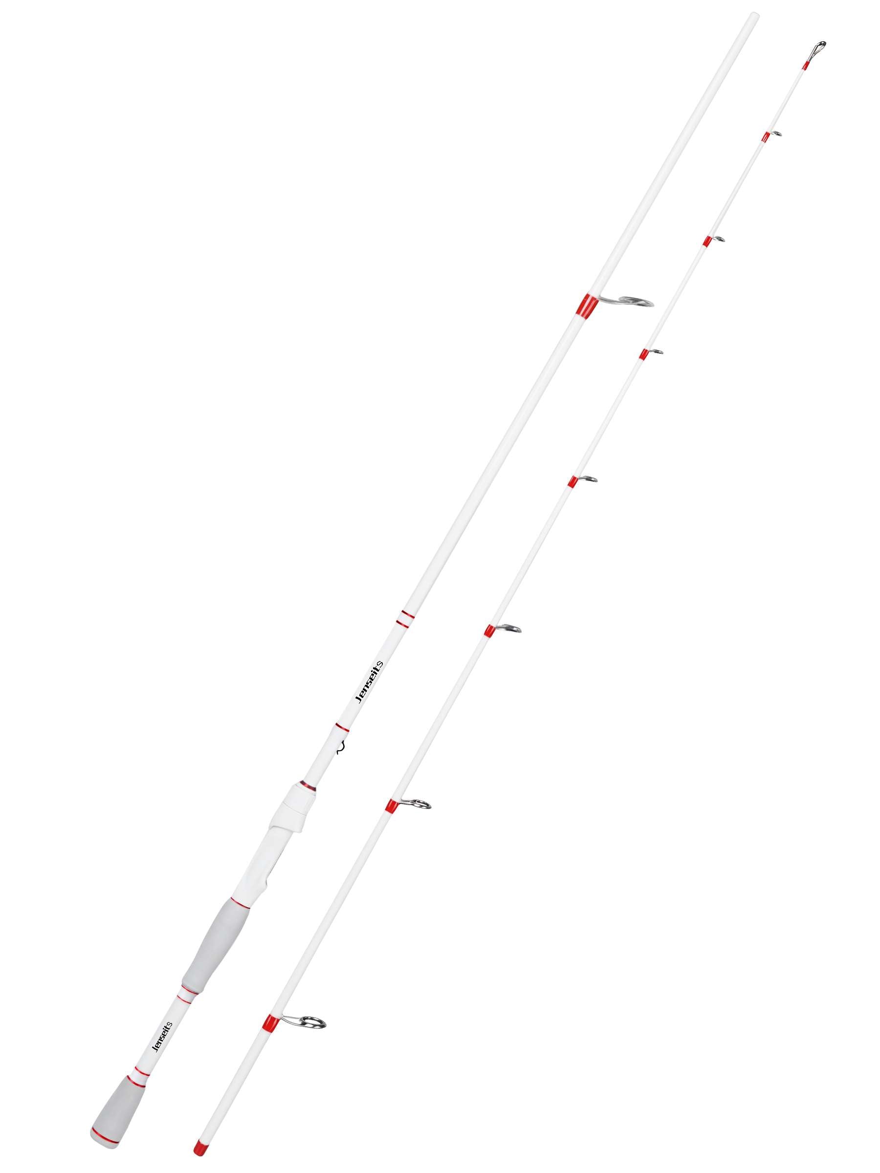 Jenseits 7'0" White & Red Carbon Fiber Spinning & Casting Rod – Medium Heavy, 2-Piece, EVA Handle