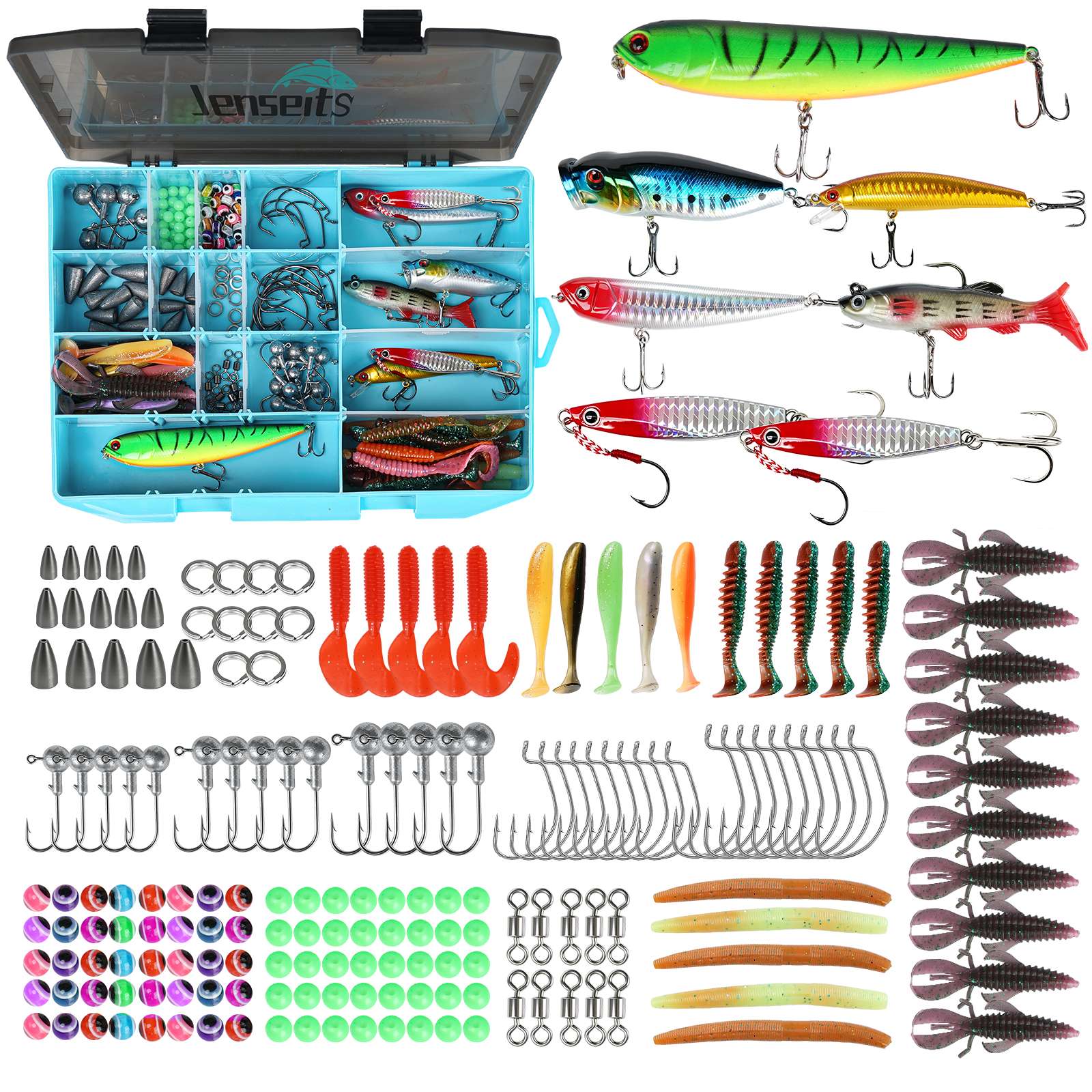 Jenseits Fishing Lure & Tackle Kit – 183/255/422-Piece Sets, Empty Tackle Box Options