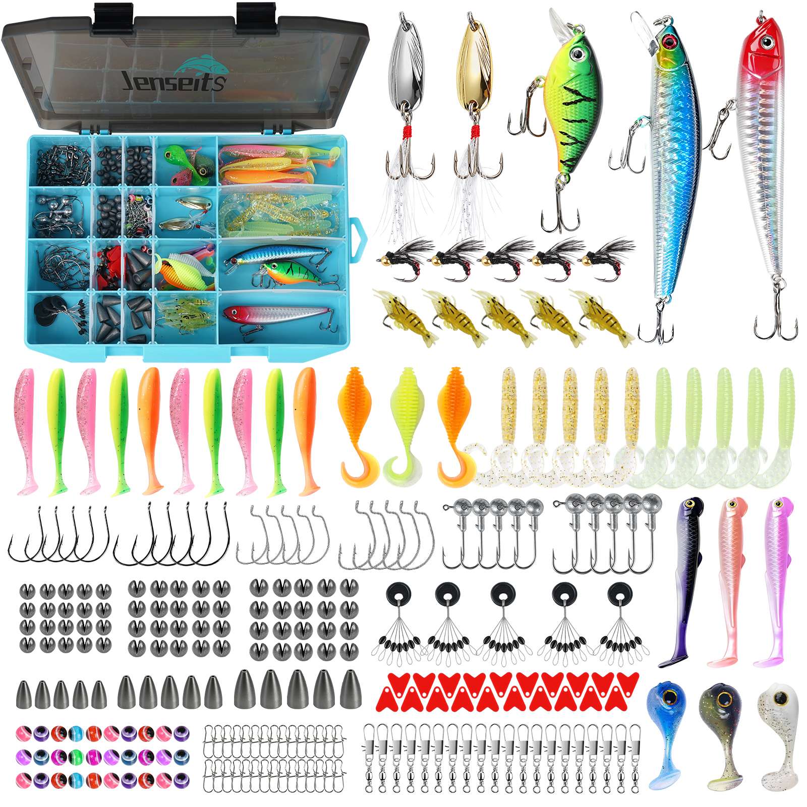 Jenseits Fishing Lure & Tackle Kit – 183/255/422-Piece Sets, Empty Tackle Box Options