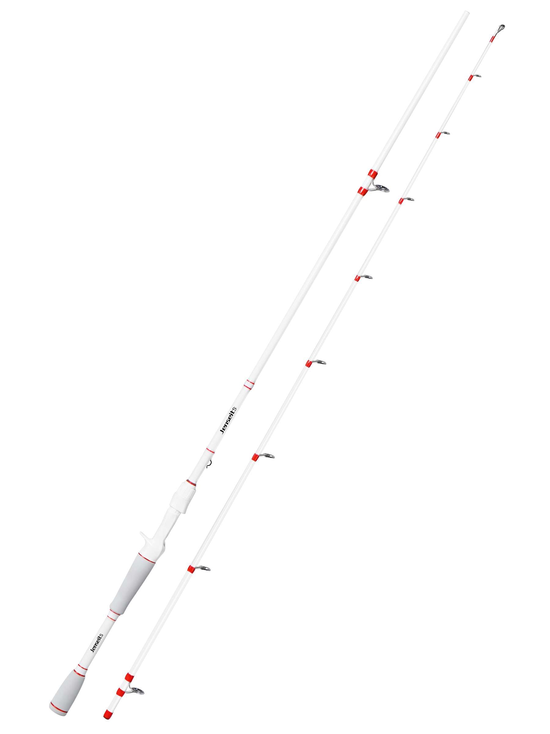 Jenseits 7'0" White & Red Carbon Fiber Spinning & Casting Rod – Medium Heavy, 2-Piece, EVA Handle