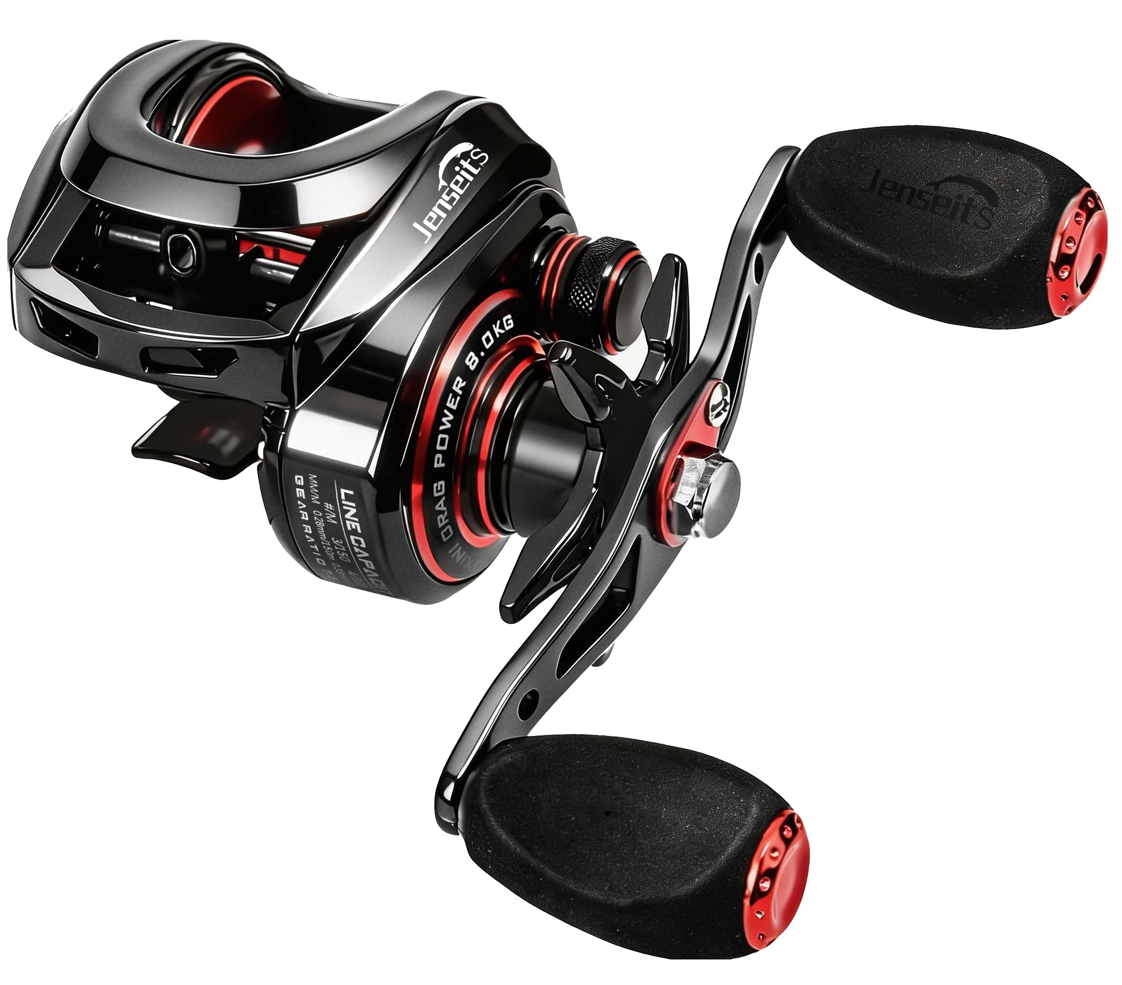 Jenseits Baitcaster Fishing Reel - 7.3:1 High-Speed, 7+1 Bearings Baitcasting Reel, 17.6LB Carbon Fiber Drag, 7.4OZ Lightweight with 8 Magnet Braking System (Right-Hand)