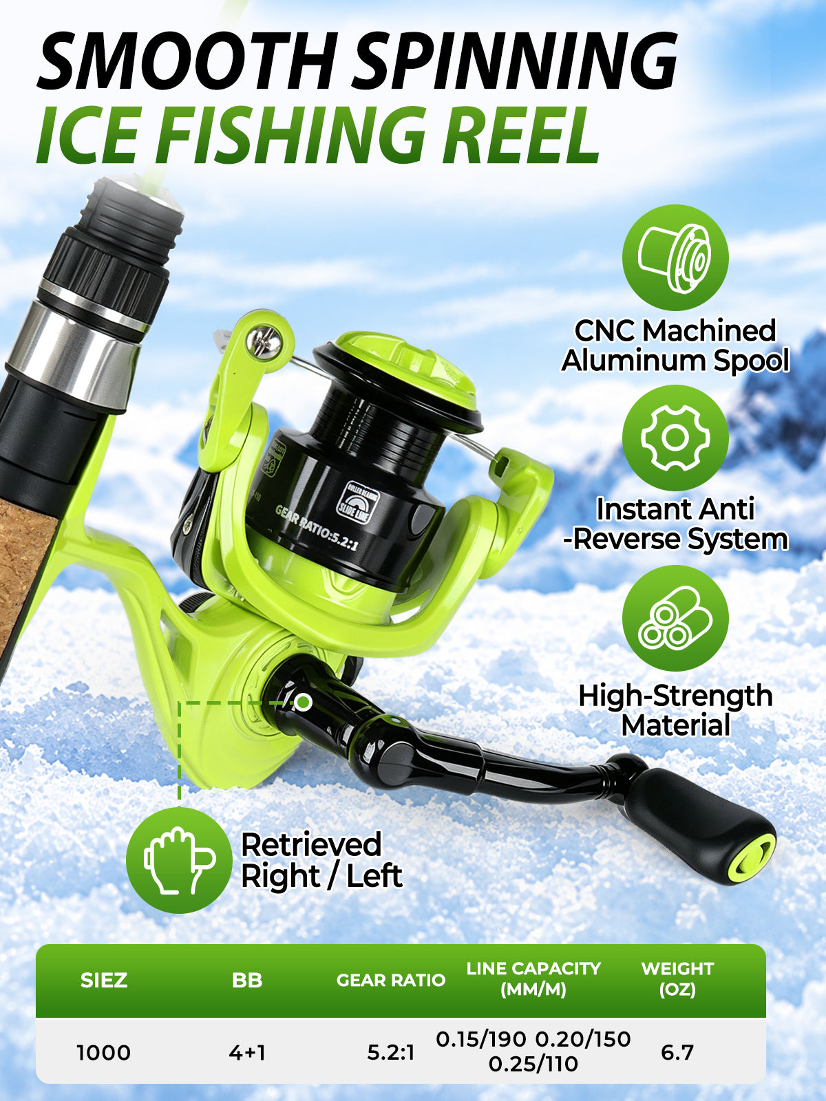 Jenseits 26/28 Inch Ice Fishing Rod & Reel Combo – Medium Light, Fast Action, with Tackle Kit