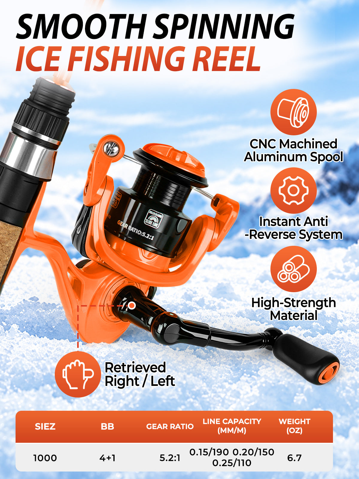 Jenseits 26/28 Inch Ice Fishing Rod & Reel Combo – Medium Light, Fast Action, with Tackle Kit