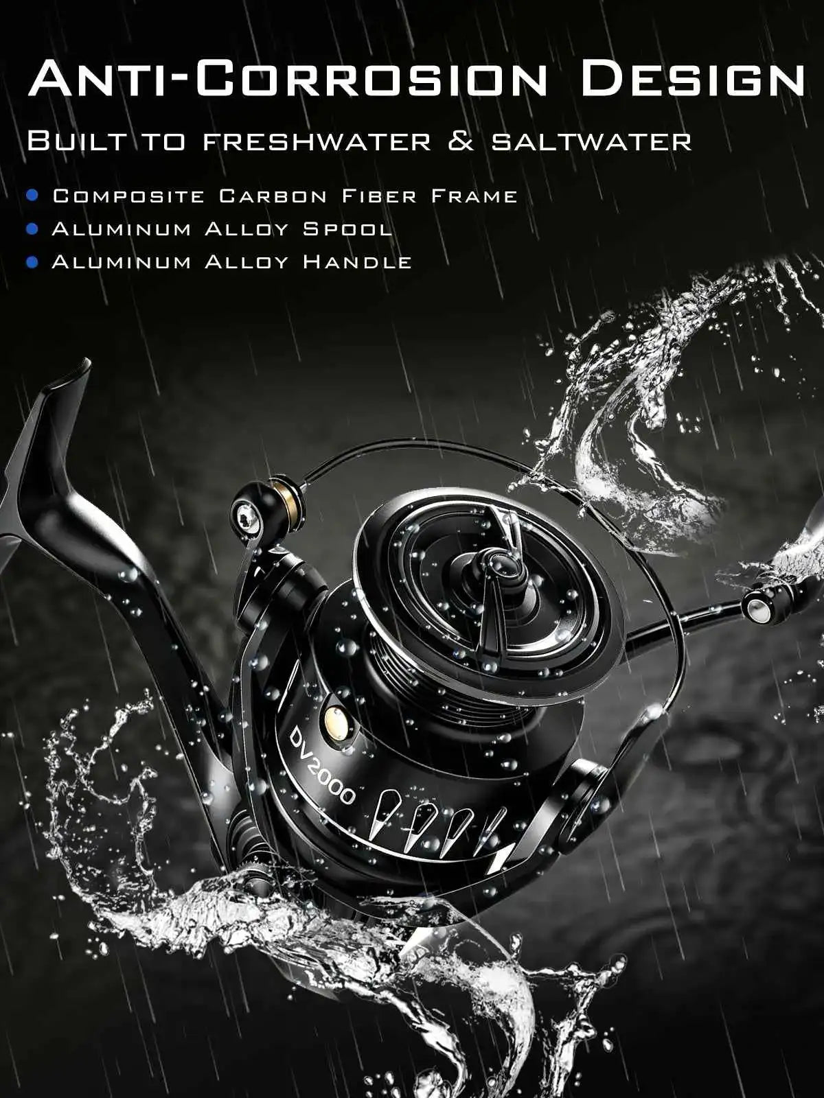 DV1000-5000 Spinning Reel - 5.2:1 Gear Ratio, 5+1 Bearings, 20Lbs Max Drag, Carbon Fiber Frame, 6.7oz, Ambidextrous | Jenseits