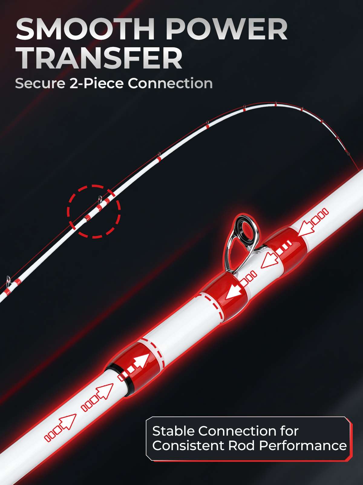 Jenseits 7'0" White & Red Carbon Fiber Spinning & Casting Rod – Medium Heavy, 2-Piece, EVA Handle