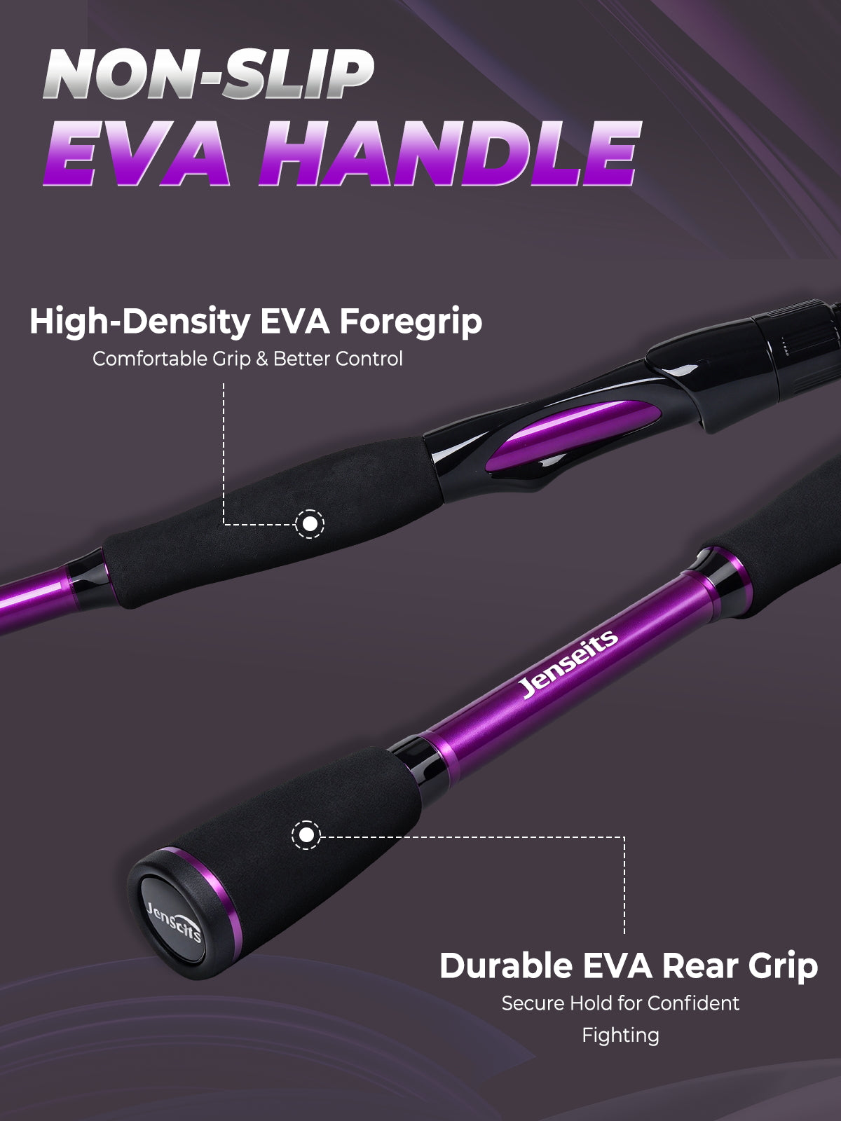 Jenseits 7'0" Purple Carbon Fiber Spinning & Casting Rod – 2-Piece, EVA Handle