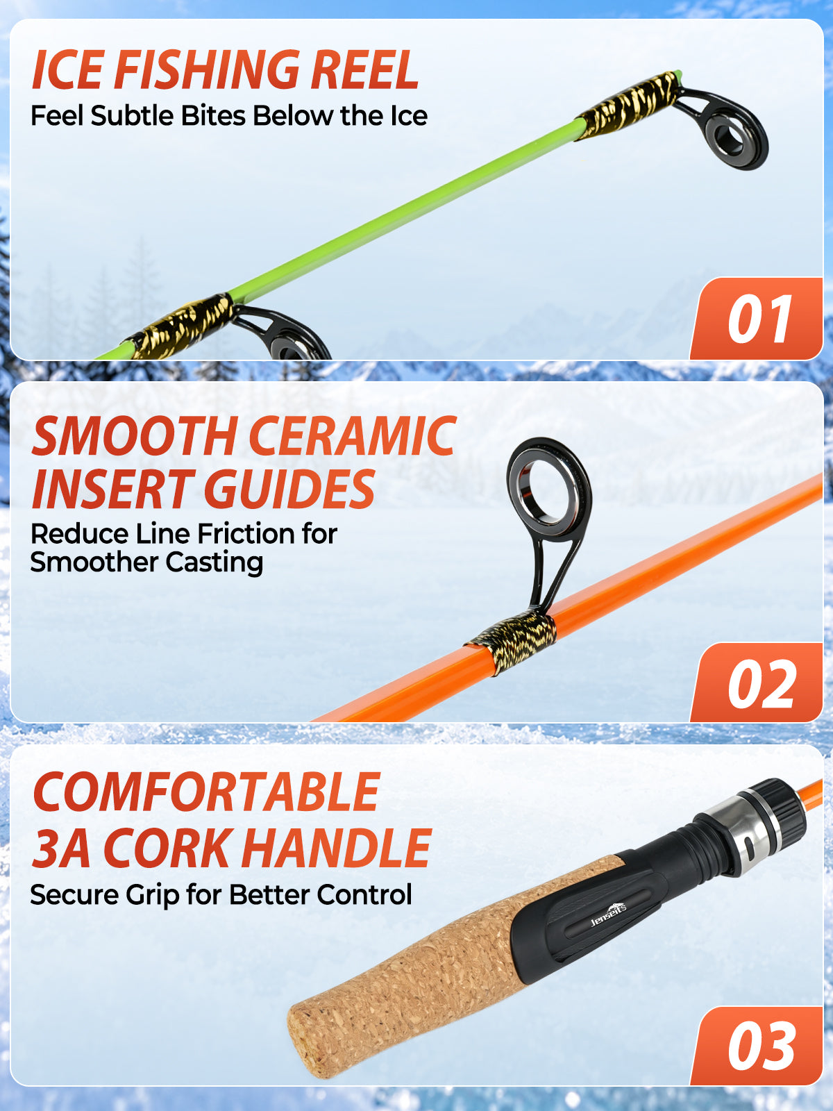 Jenseits 26/28 Inch Ice Fishing Rod & Reel Combo – Medium Light, Fast Action, with Tackle Kit