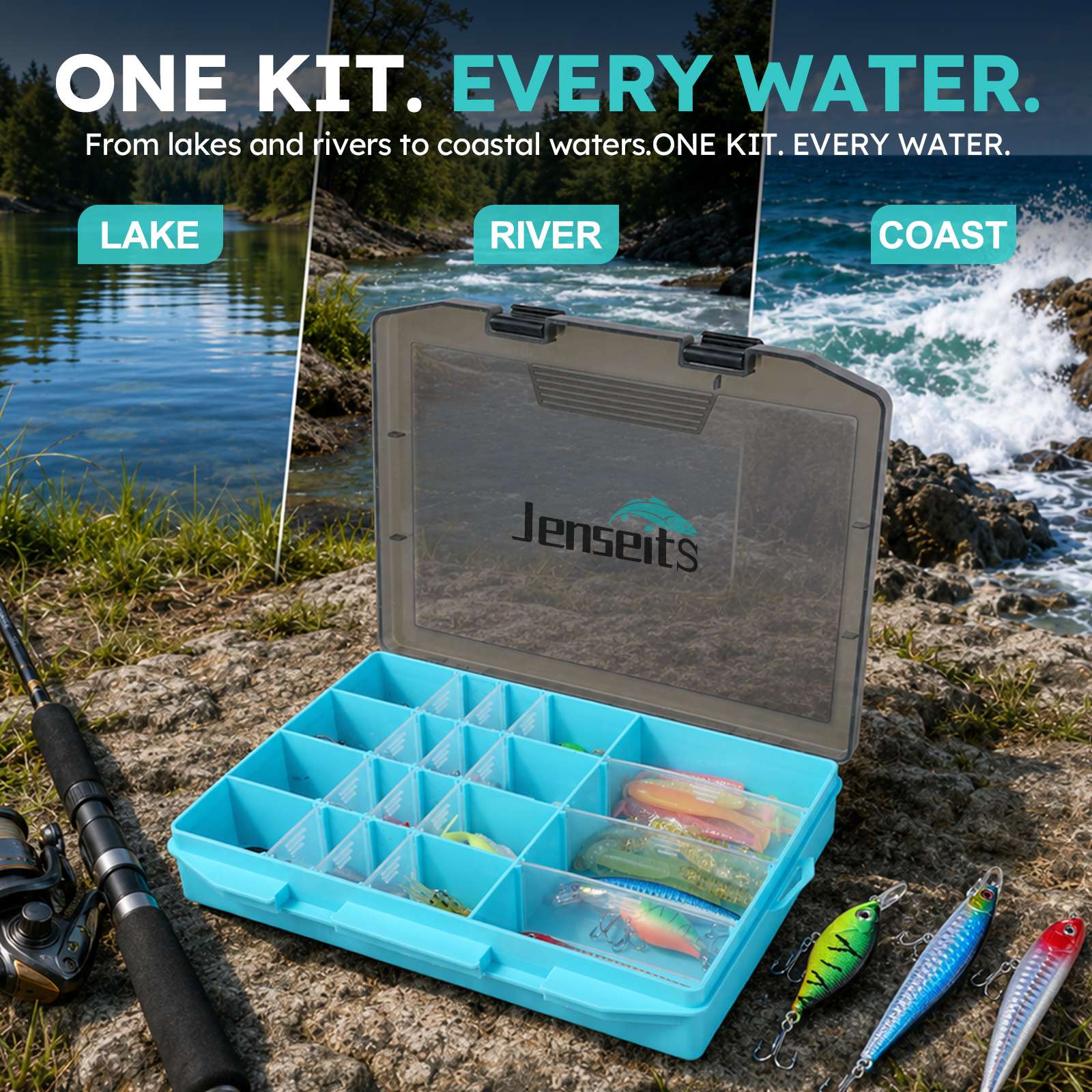 Jenseits Fishing Lure & Tackle Kit – 183/255/422-Piece Sets, Empty Tackle Box Options