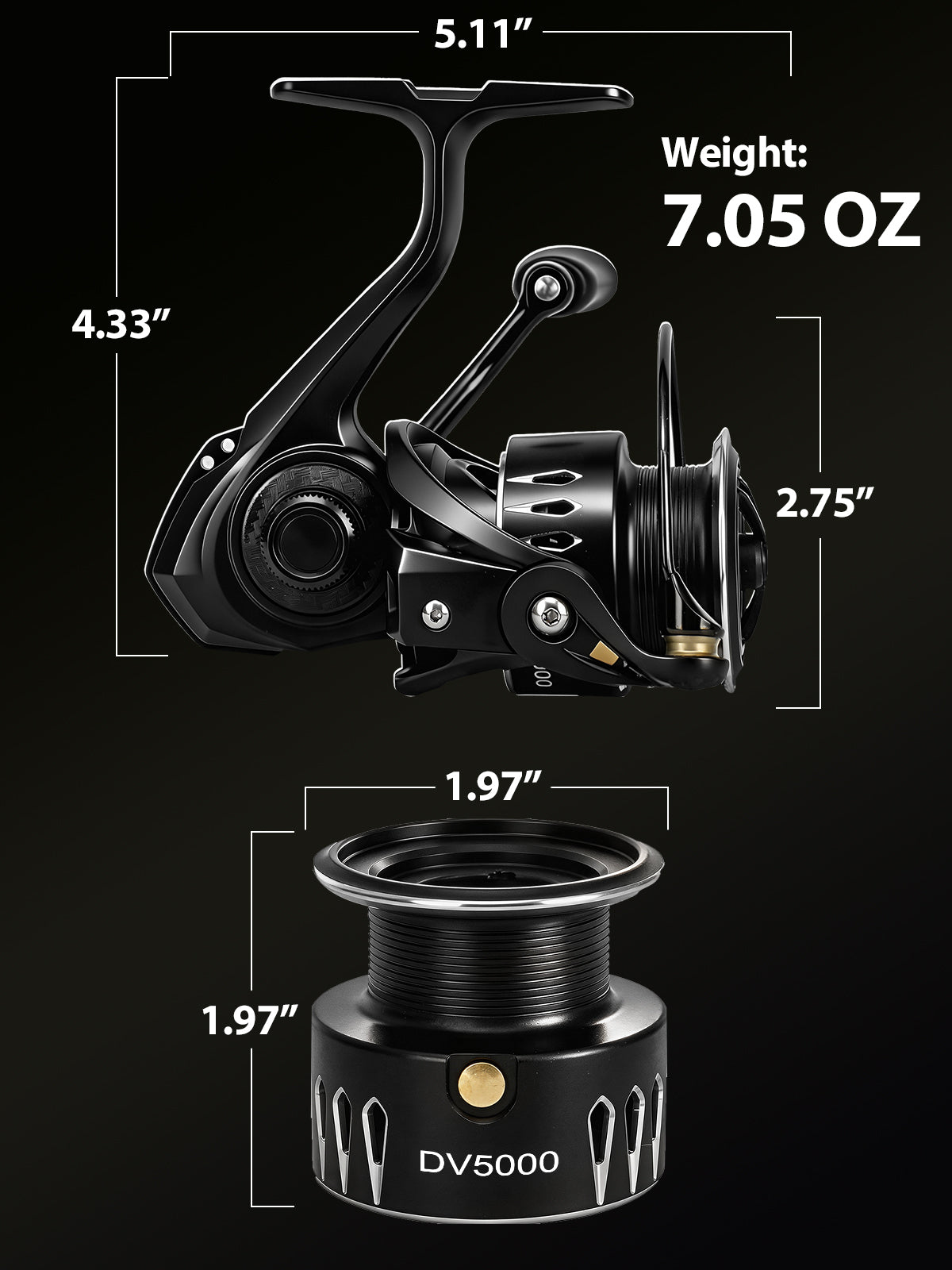 Jenseits Lightweight Spinning Fishing Reel, Sealed Carbon Fiber Up To 20 LB Max Drag, 5+1BB for Saltwater&Freshwater, 5.2:1 Gear Ratio,CNC Aluminum Spool,1000 Perfect for Ice Fishing, 1000-5000 Series