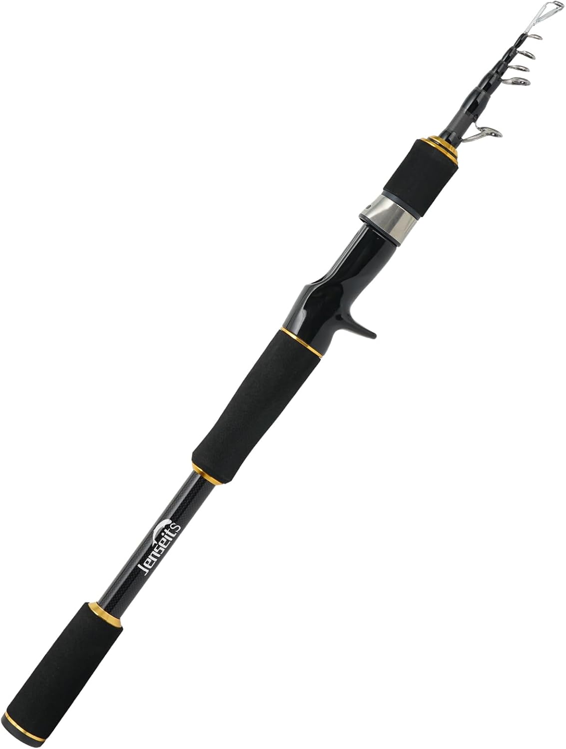 Jenseits Telescopic Fishing Rod with Extended 10-Inch Long Handle Grip - 7ft 24T Carbon Fiber Portable Travel Pole, Medium Power Ultra Compact 17.3inch Closed for Freshwater Saltwater Gear