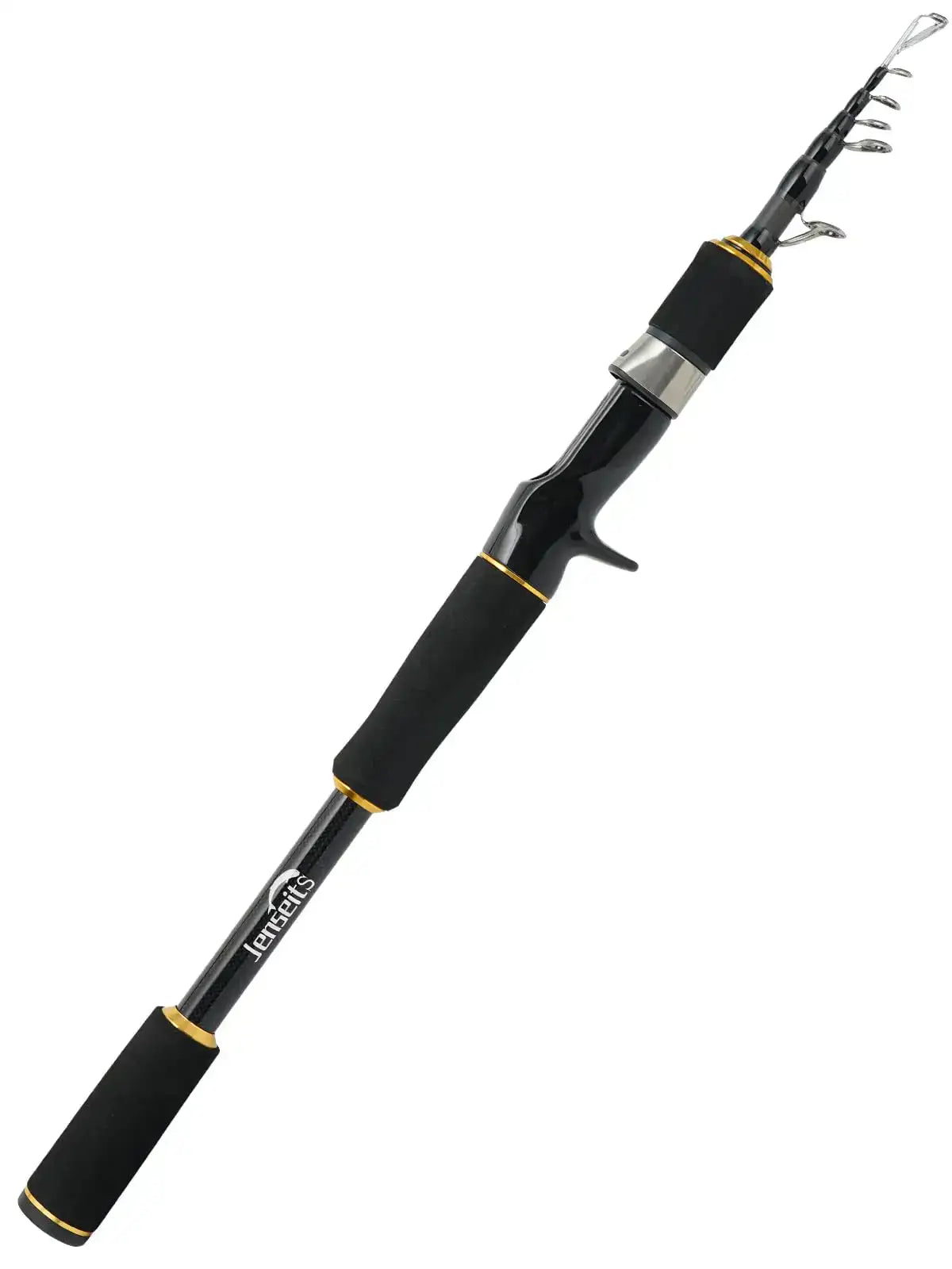 Jenseits Telescopic Fishing Rod with Extended 10-Inch Long Handle Grip - 7ft 24T Carbon Fiber Portable Travel Pole, Medium Power Ultra Compact 17.3inch Closed for Freshwater Saltwater Gear