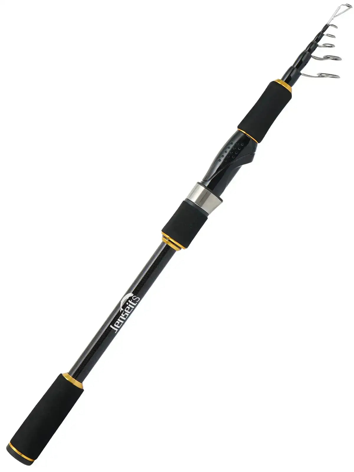 Jenseits Telescopic Fishing Rod with Extended 10-Inch Long Handle Grip - 7ft 24T Carbon Fiber Portable Travel Pole, Medium Power Ultra Compact 17.3inch Closed for Freshwater Saltwater Gear