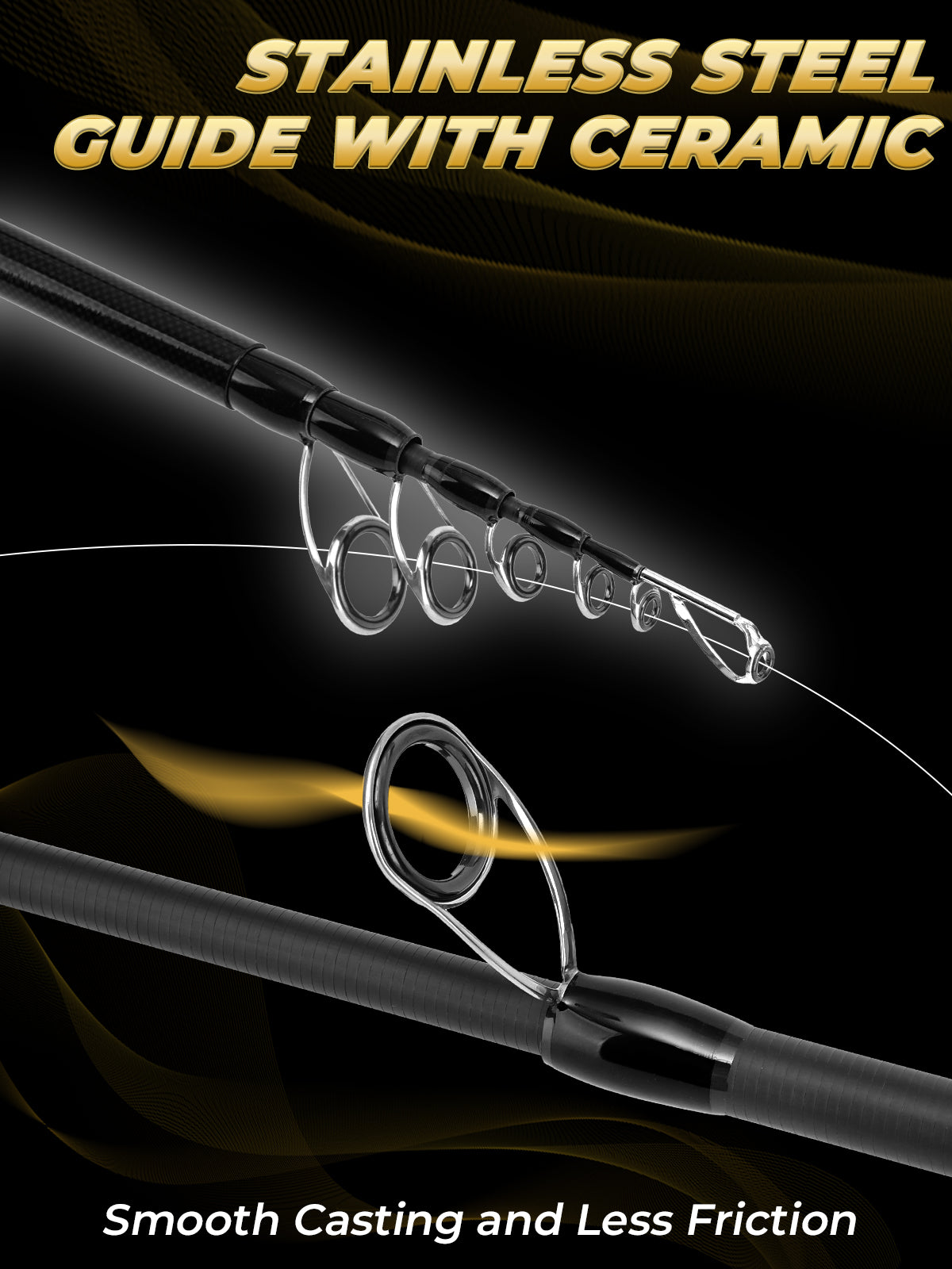 Jenseits Travel Fishing Rod, Telescopic Portable 24T Carbon Fiber Rod, Stainless Steel Guides w/Ceramic Inserts, Fast Action, Medium to Heavy, Freshwater Saltwater,Spinning & Casting
