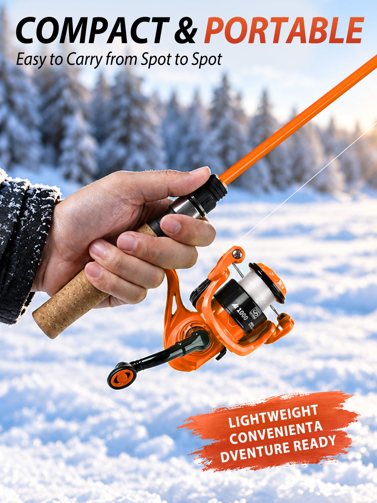 Jenseits 26/28 Inch Ice Fishing Rod & Reel Combo – Medium Light, Fast Action, with Tackle Kit