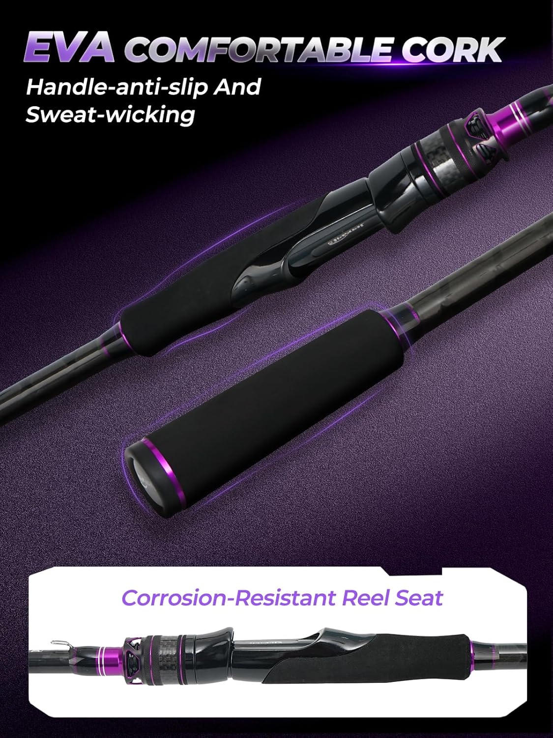 Jenseits Purple Carbon Fiber Fishing Rod Series 7 Ft, Spinning & Casting Rods with Stainless Steel Ceramic Guides, Fast Action Fishing Pole for Bass, Trout, Walleye & Surf Fishing