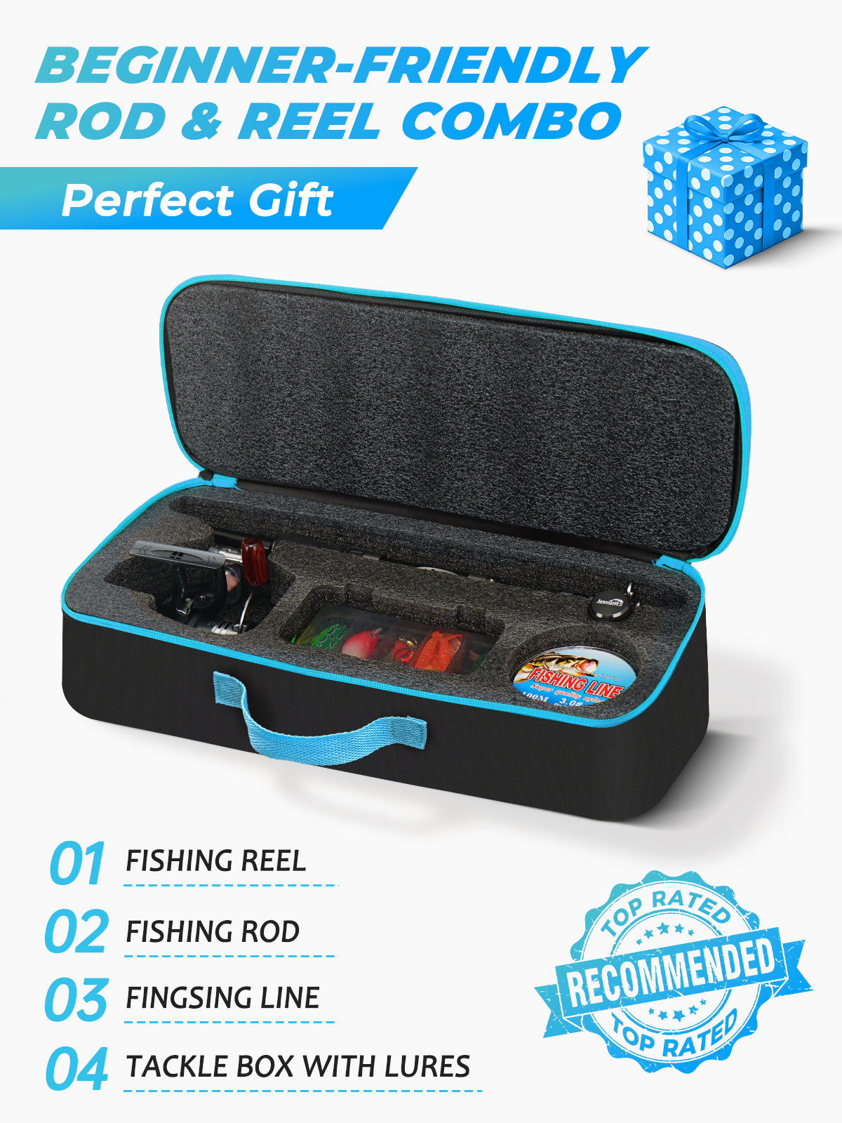 6’0” Telescopic Spinning Rod and Reel Combo - Medium Power, 24-Ton Carbon Fiber, with Lures, Line & Carrier Bag | Jenseits