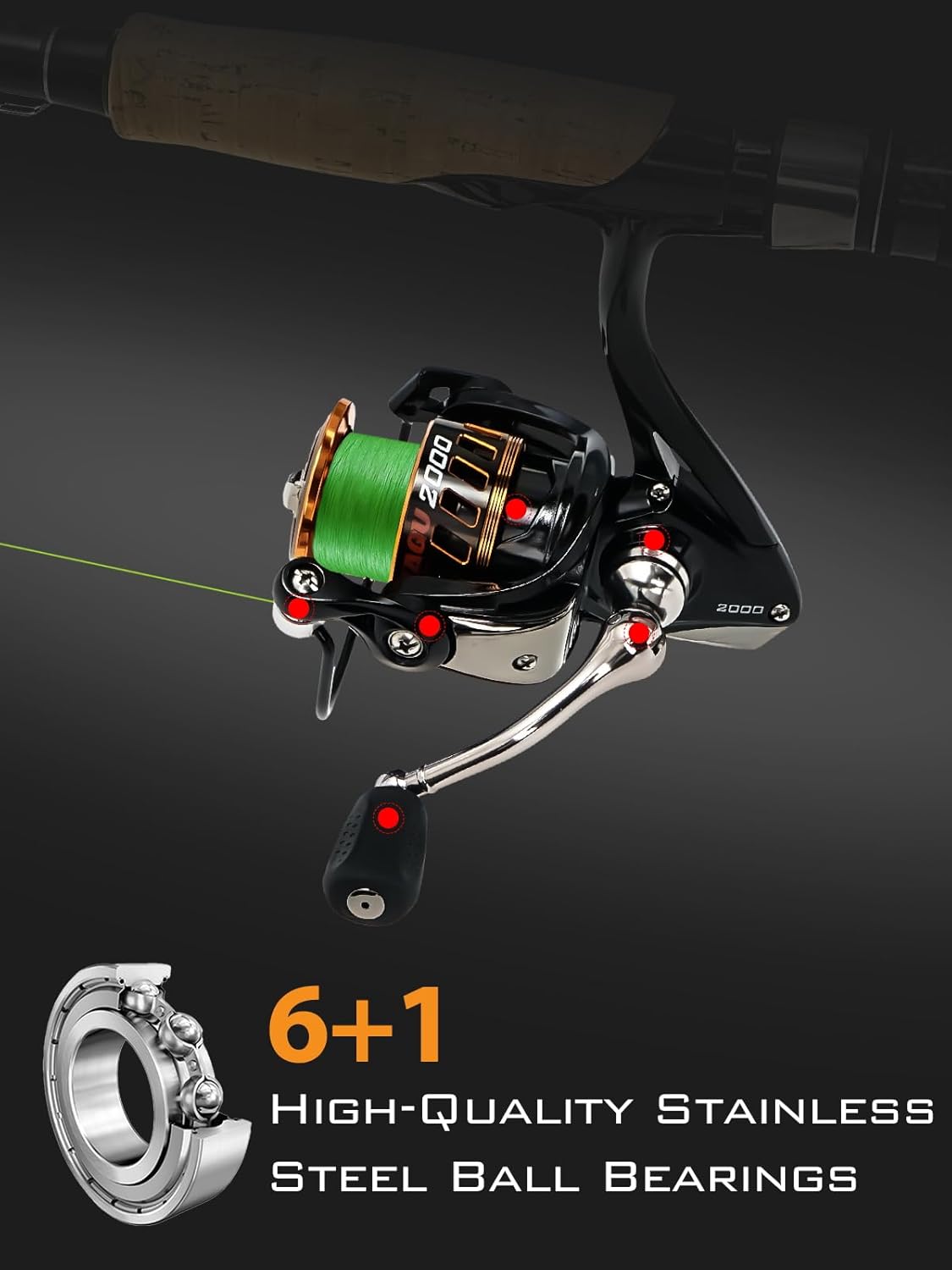Jenseits Lightweight Spinning Fishing Reel, Sealed Carbon Fiber Up To 20 LB Max Drag, 5+1BB for Saltwater&Freshwater, 5.2:1 Gear Ratio,CNC Aluminum Spool,1000 Perfect for Ice Fishing, XJ2000 1000Series