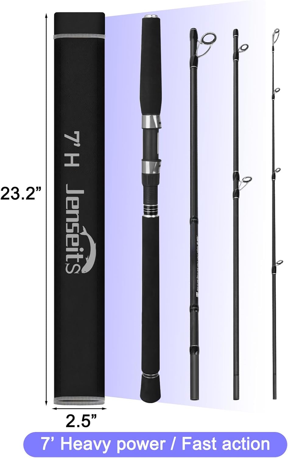 Jenseits 4-Piece Travel Spinning Fishing Rod, H Power – Built for Smooth Casts & Fierce Fights, Carbon Fiber Blank, Stainless Steel Ceramic Guides, Adventure-Ready Rod for Bass & Pike-7'0"