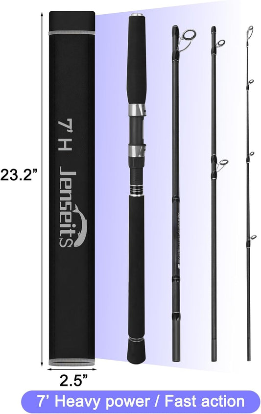 Jenseits 4-Piece Travel Spinning Fishing Rod, H Power – Built for Smooth Casts & Fierce Fights, Carbon Fiber Blank, Stainless Steel Ceramic Guides, Adventure-Ready Rod for Bass & Pike-7'0"
