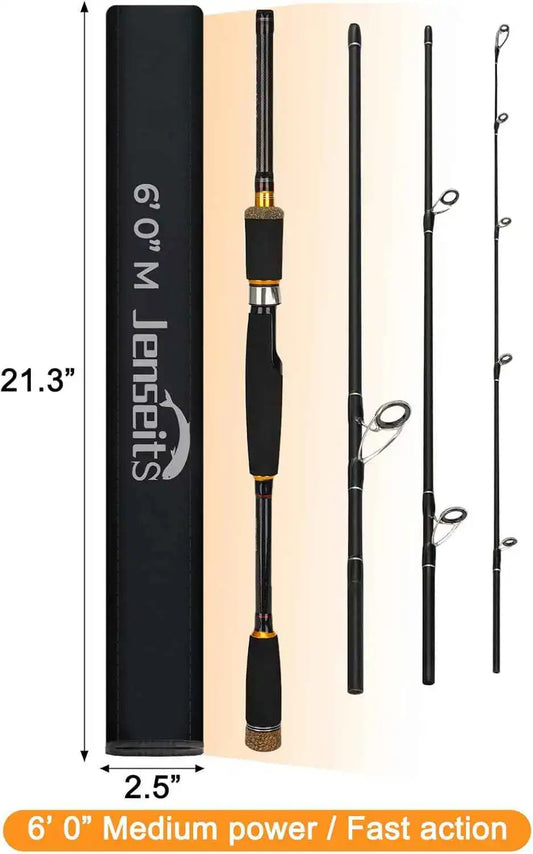 6'0" Travel Spinning Rod - 4-Piece Medium Power Carbon Fiber Design with 7 Ceramic Guides and EVA Handle | Jenseits