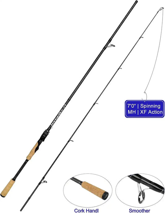 Jenseits Spining Fishing Rods – 2 Piece Carbon Fiber Rod, Medium Heavy Power Extra Fast Action, Premium Cork & EVA Handle, Fuji/Ceramic Guides – Precision Rod for Bass & Lure Fishing