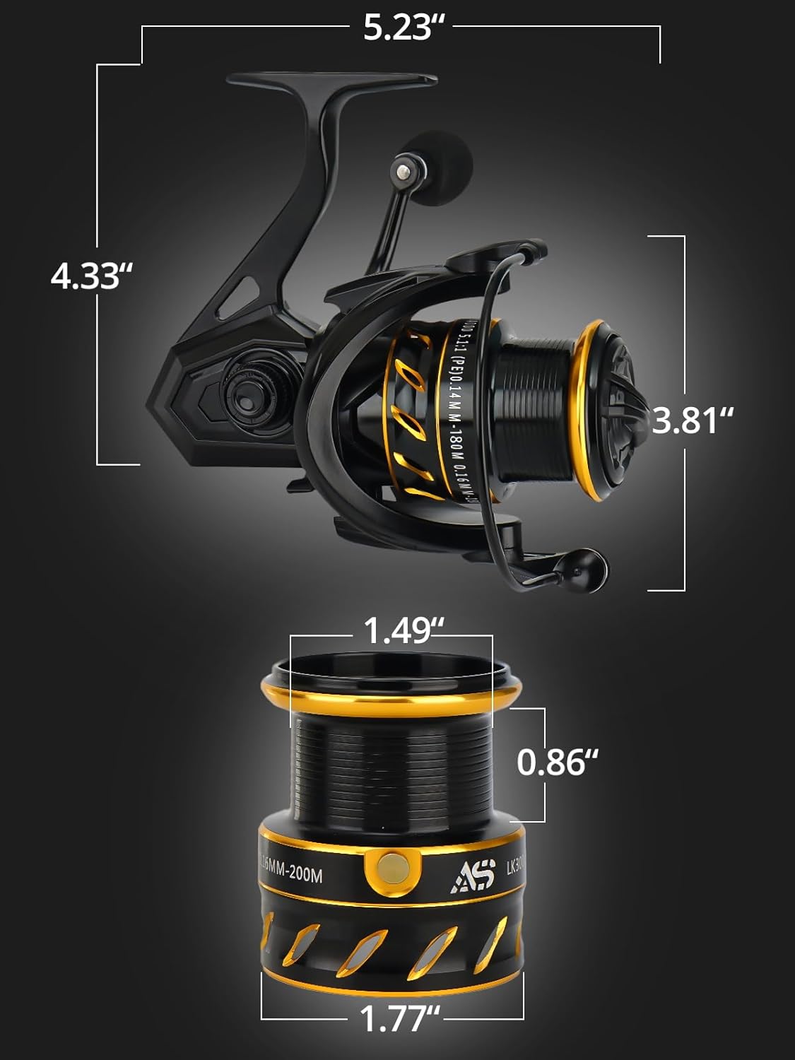 Jenseits Spinning Reels, 5+1 Shielded BB, Carbon Fiber 22LBs Max Drag,Saltwater Freshwater Spinning Fishing Reel, Aluminum & CNC Spool, Sizes 2000/3000/4000 SFS, Ultralight to Heavy-Duty, Black