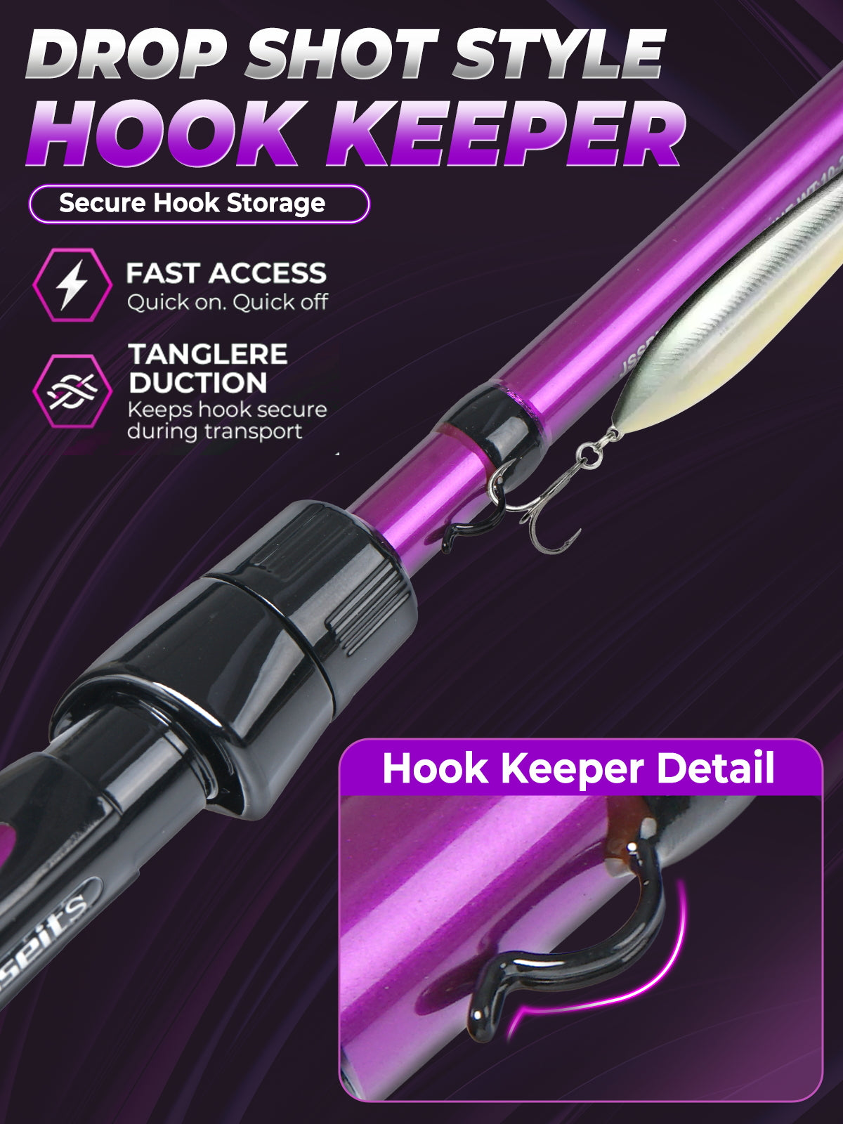 Jenseits 7'0" Purple Carbon Fiber Spinning & Casting Rod – 2-Piece, EVA Handle