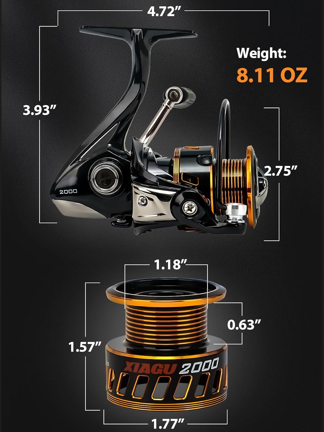Jenseits Lightweight Spinning Fishing Reel, Sealed Carbon Fiber Up To 20 LB Max Drag, 5+1BB for Saltwater&Freshwater, 5.2:1 Gear Ratio,CNC Aluminum Spool,1000 Perfect for Ice Fishing, XJ2000 1000Series