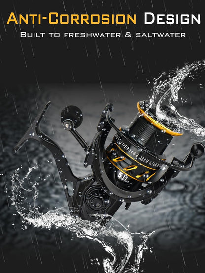 Jenseits Spinning Reels, 5+1 Shielded BB, Carbon Fiber 22LBs Max Drag,Saltwater Freshwater Spinning Fishing Reel, Aluminum & CNC Spool, Sizes 2000/3000/4000 SFS, Ultralight to Heavy-Duty, Black