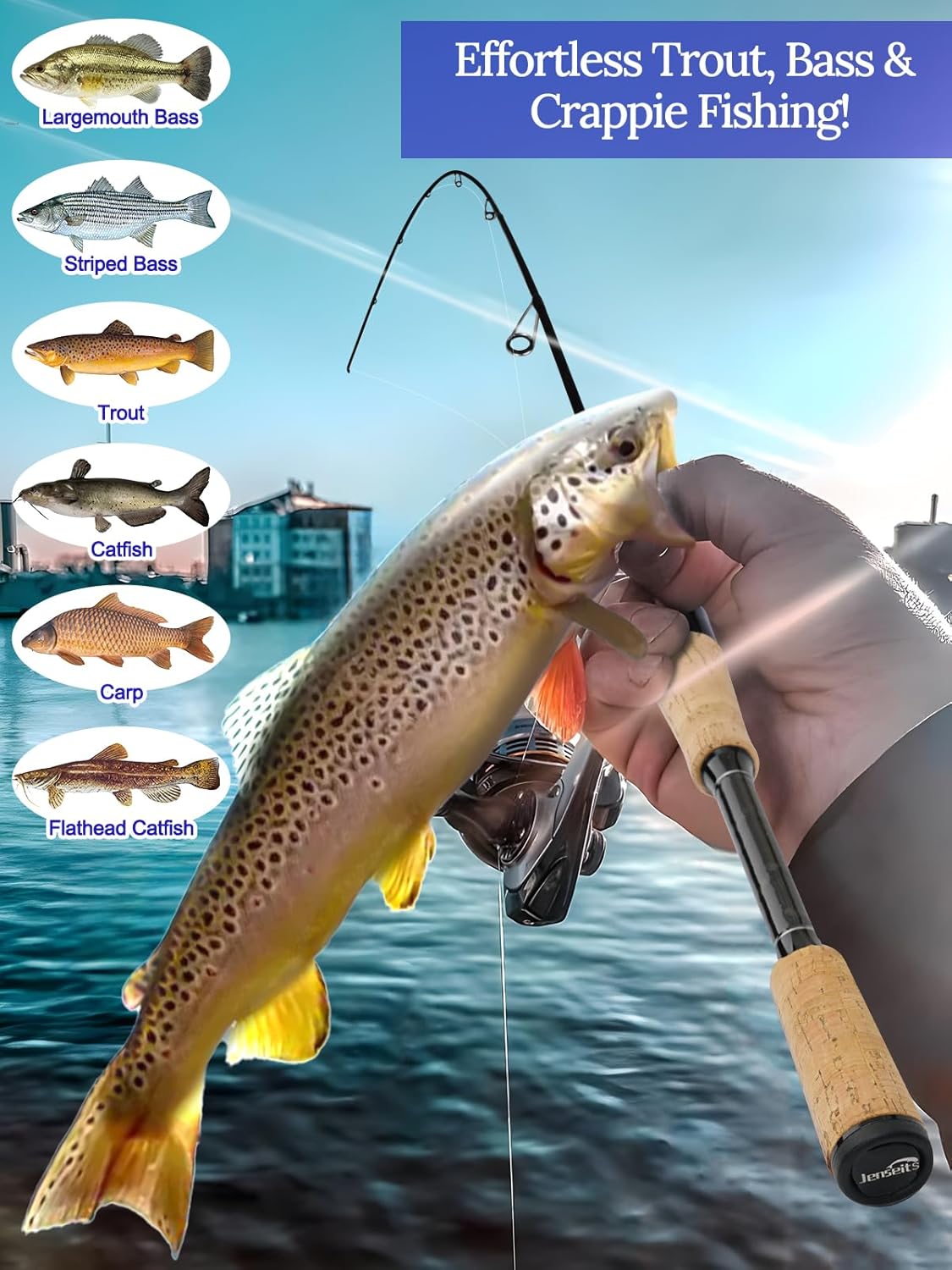 Jenseits Spining Fishing Rods – 2 Piece Carbon Fiber Rod, Medium Heavy Power Extra Fast Action, Premium Cork & EVA Handle, Fuji/Ceramic Guides – Precision Rod for Bass & Lure Fishing