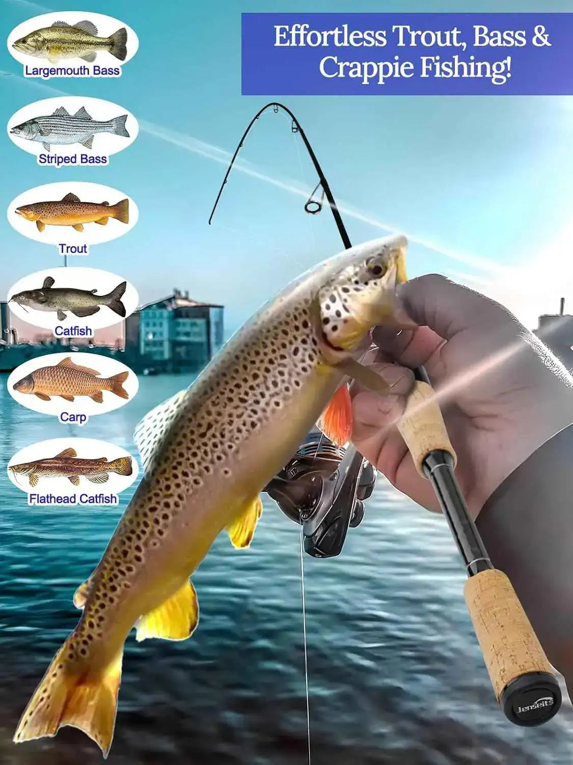 7'0" Medium Heavy Spinning Rod - Extra Fast Action, 2-Piece 24T Carbon Fiber with 6+1 Ceramic Guides and Cork Handle | Jenseits