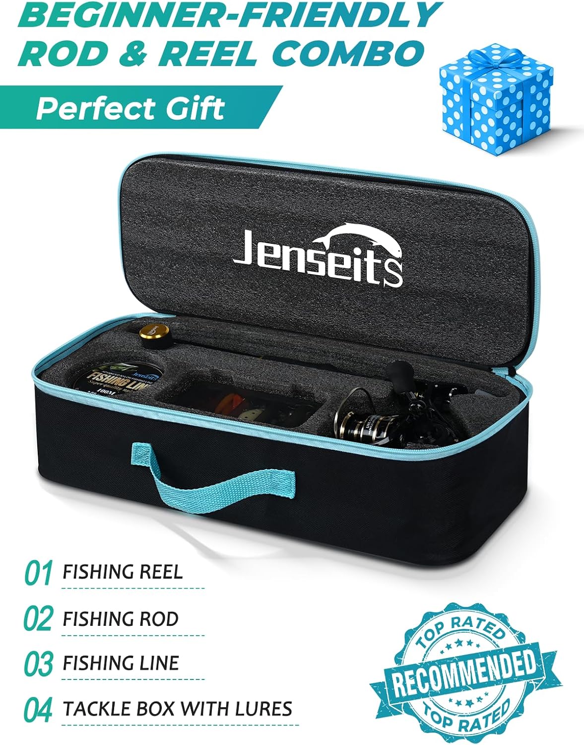 7’0” Telescopic Spinning Rod and Reel Combo with Lures, Line & Carrier Bag | Jenseits