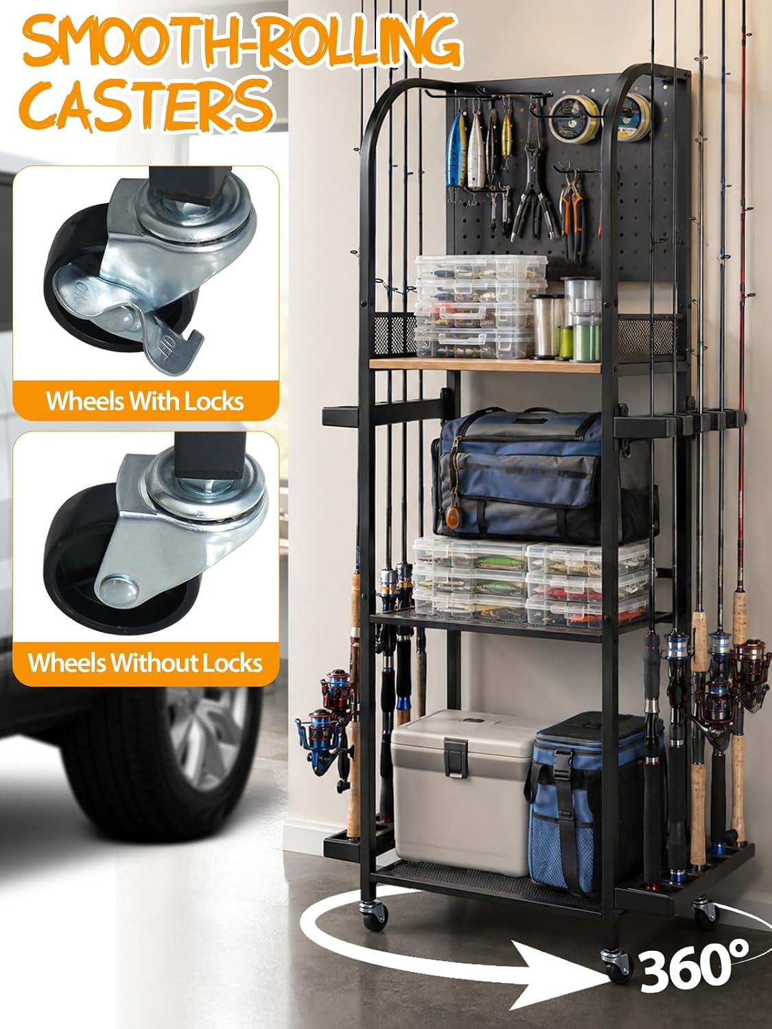 Fishing Rod Holders for Garage, Fishing Rod Rack Holds Up to 12 Rods | Jenseits