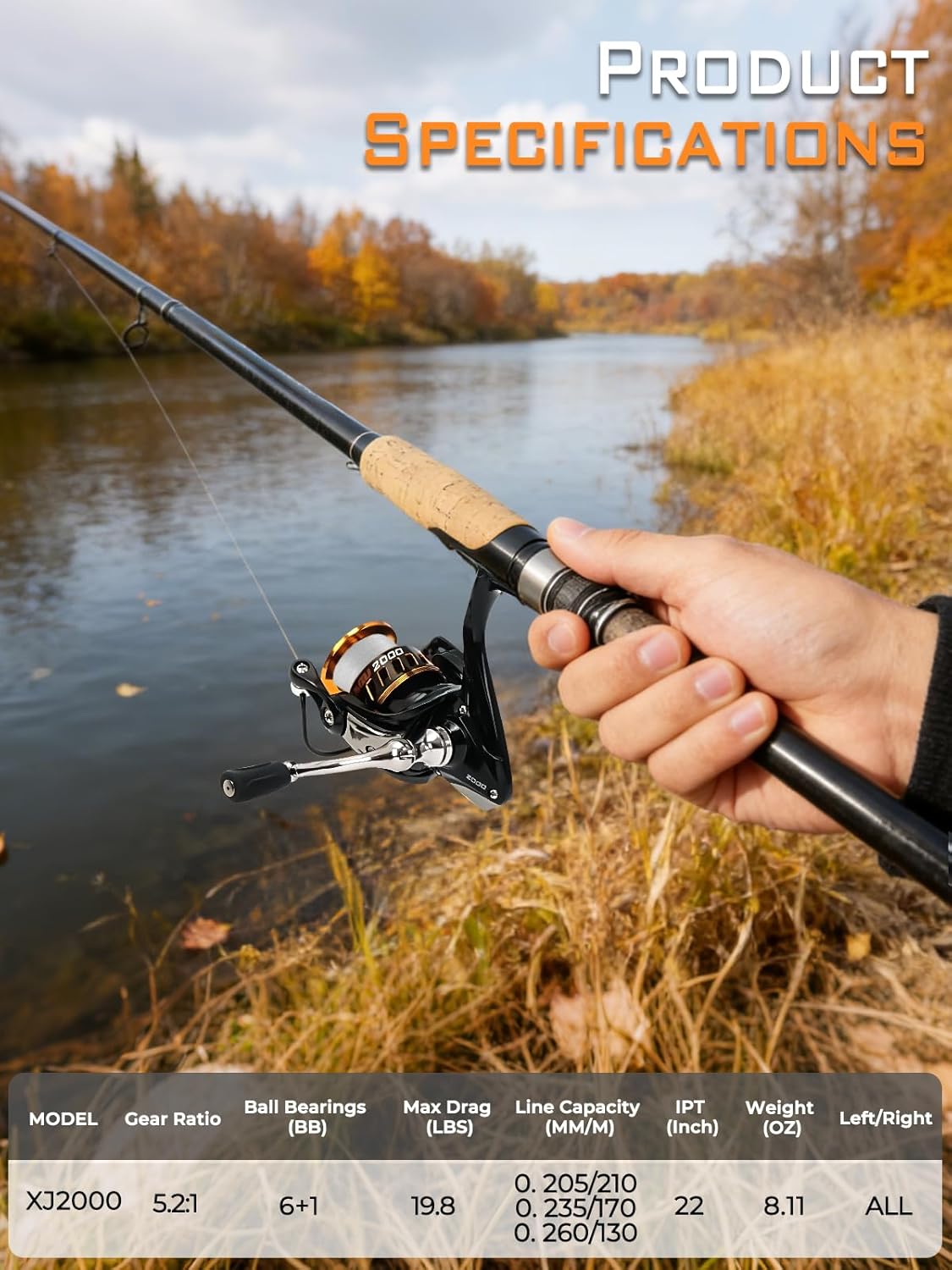Jenseits Lightweight Spinning Fishing Reel, Sealed Carbon Fiber Up To 20 LB Max Drag, 5+1BB for Saltwater&Freshwater, 5.2:1 Gear Ratio,CNC Aluminum Spool,1000 Perfect for Ice Fishing, XJ2000 1000Series