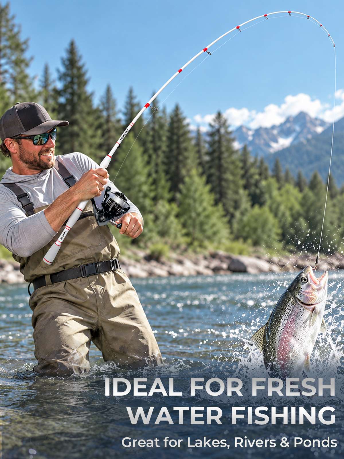 Jenseits 7'0" White & Red Carbon Fiber Spinning & Casting Rod – Medium Heavy, 2-Piece, EVA Handle