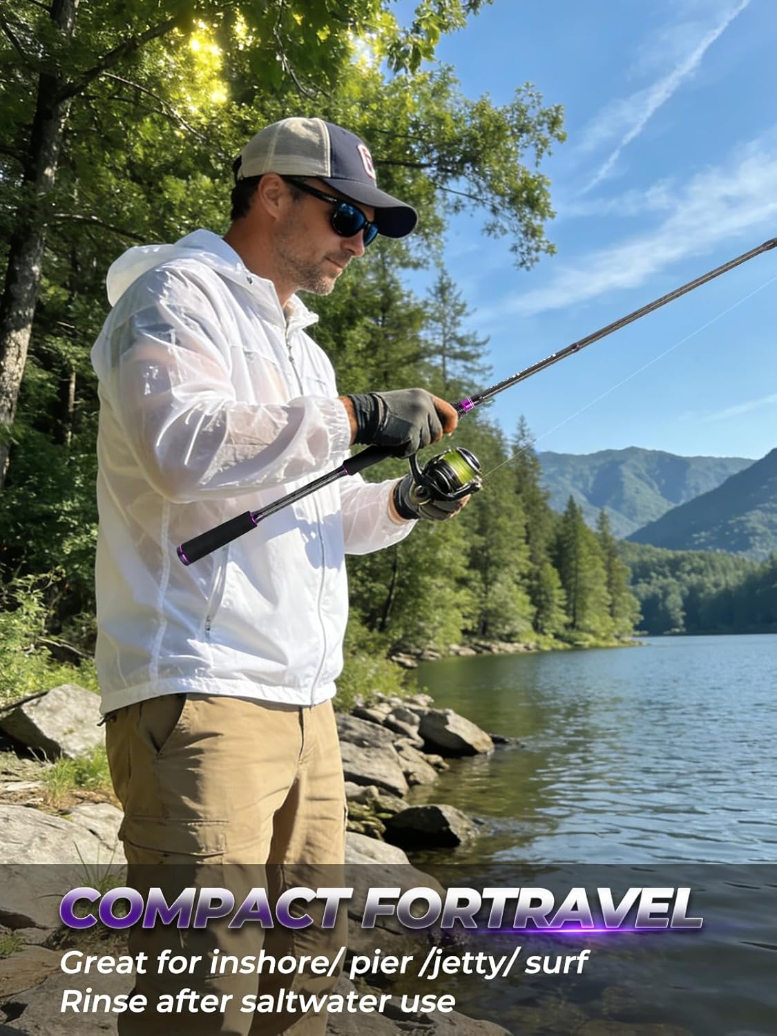 Jenseits Purple Carbon Fiber Fishing Rod Series 7 Ft, Spinning & Casting Rods with Stainless Steel Ceramic Guides, Fast Action Fishing Pole for Bass, Trout, Walleye & Surf Fishing