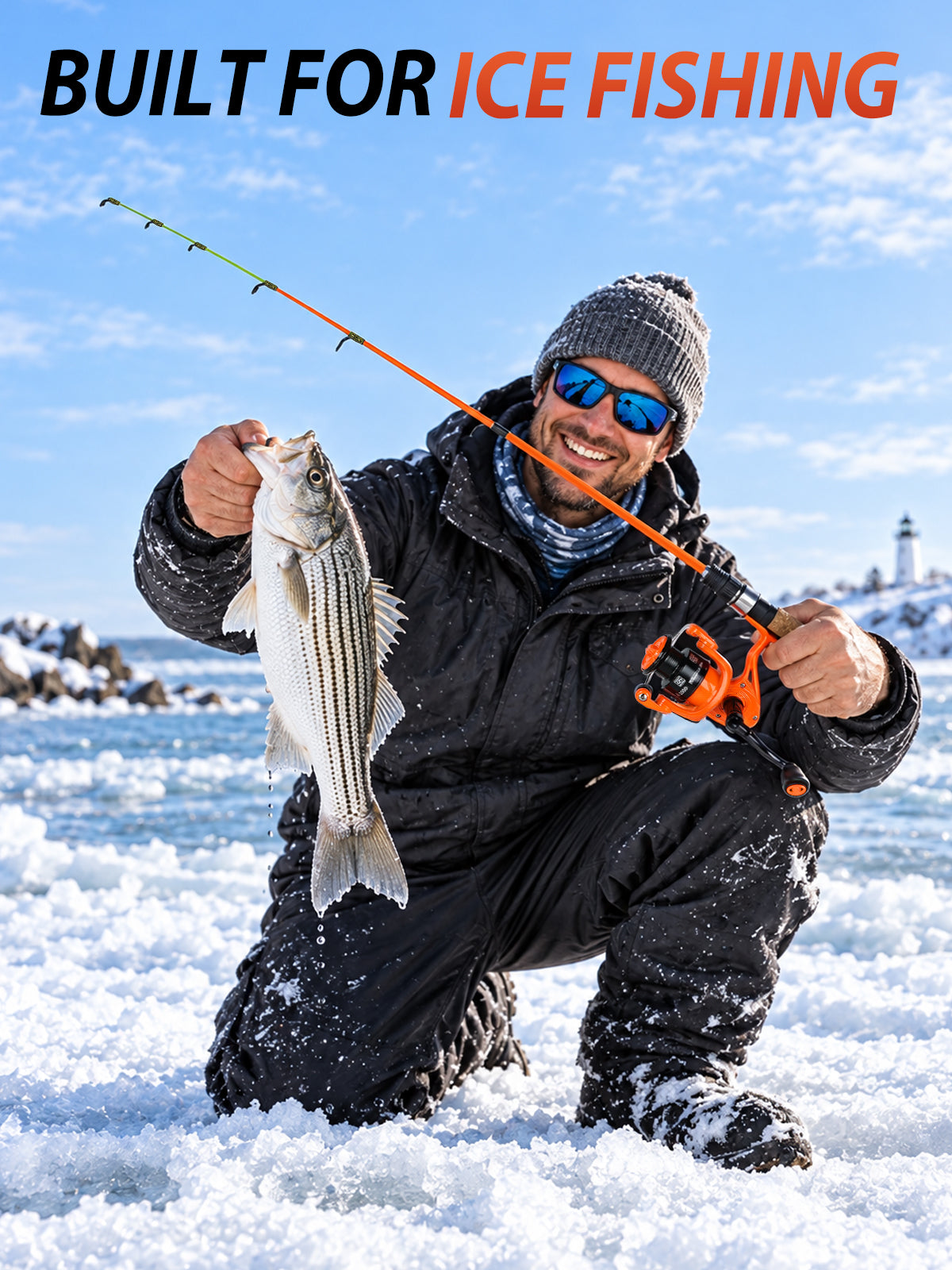 Jenseits 26/28 Inch Ice Fishing Rod & Reel Combo – Medium Light, Fast Action, with Tackle Kit