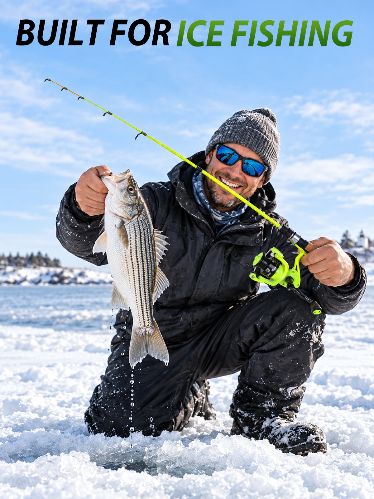 Jenseits 26/28 Inch Ice Fishing Rod & Reel Combo – Medium Light, Fast Action, with Tackle Kit