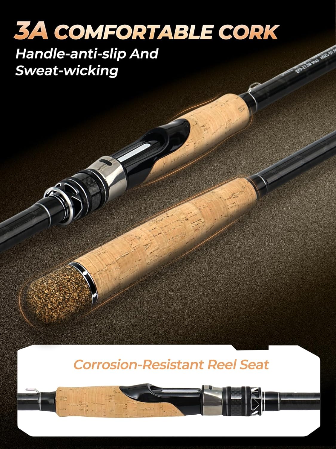Jenseits Fishing Rods, Carbon Fiber Spinning & Casting Poles, Saltwater Resistant Guides, 7'/8'/9'/10'/12'-Portable 2/3/4/-Piece & Telescopic Designs, Cork/EVA Grip for Bass Trout Inshore & Surf